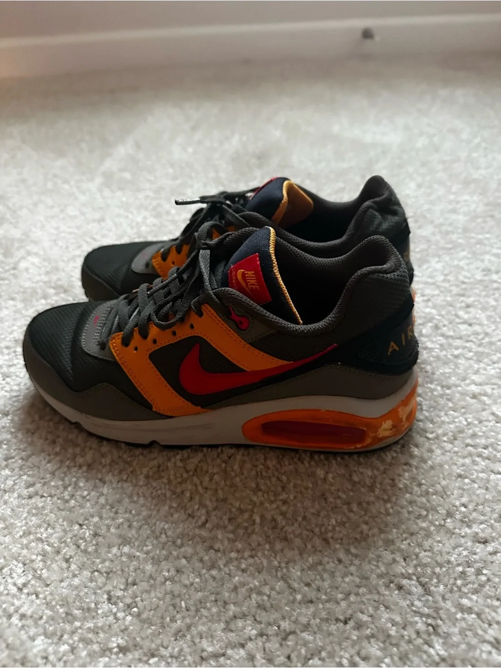 Nike Kids Sneakers in Olive Green with Orange and Pink Accents